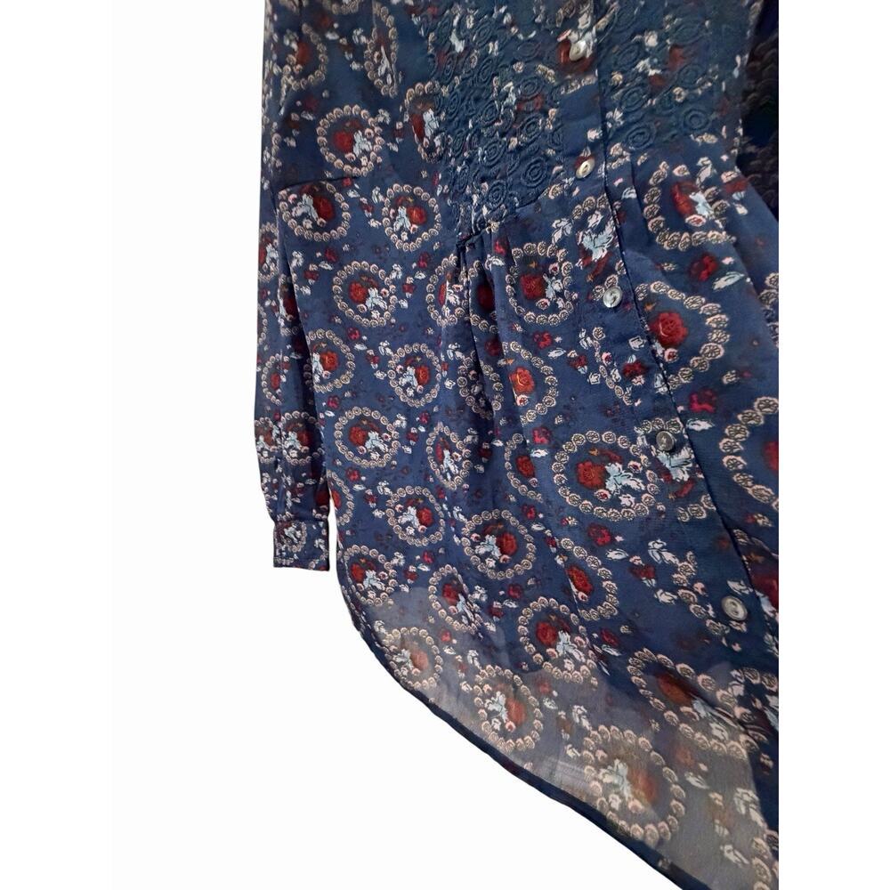 Tantrums Red White & Blue Floral Peasant-Style Sheer Blouse SZ XL Embroidery - Picture 5 of 14